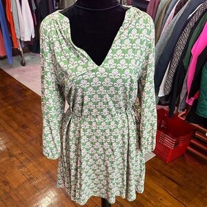Boden Green and White Floral Mini L/S Dress